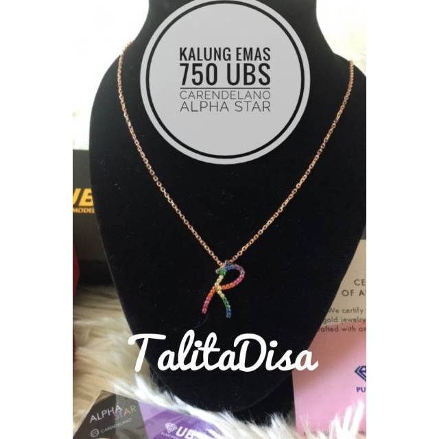 Dg BOX KALUNG CARENDELANO ALPHA STAR HURUF A-Z 100% ASLI EMAS 750