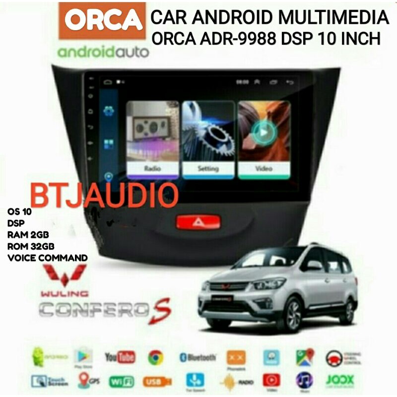 HEAD UNIT TAPE TV MOBIL ANDROID ORCA OEM WULING CONFERO S LAYAR 10 INCH