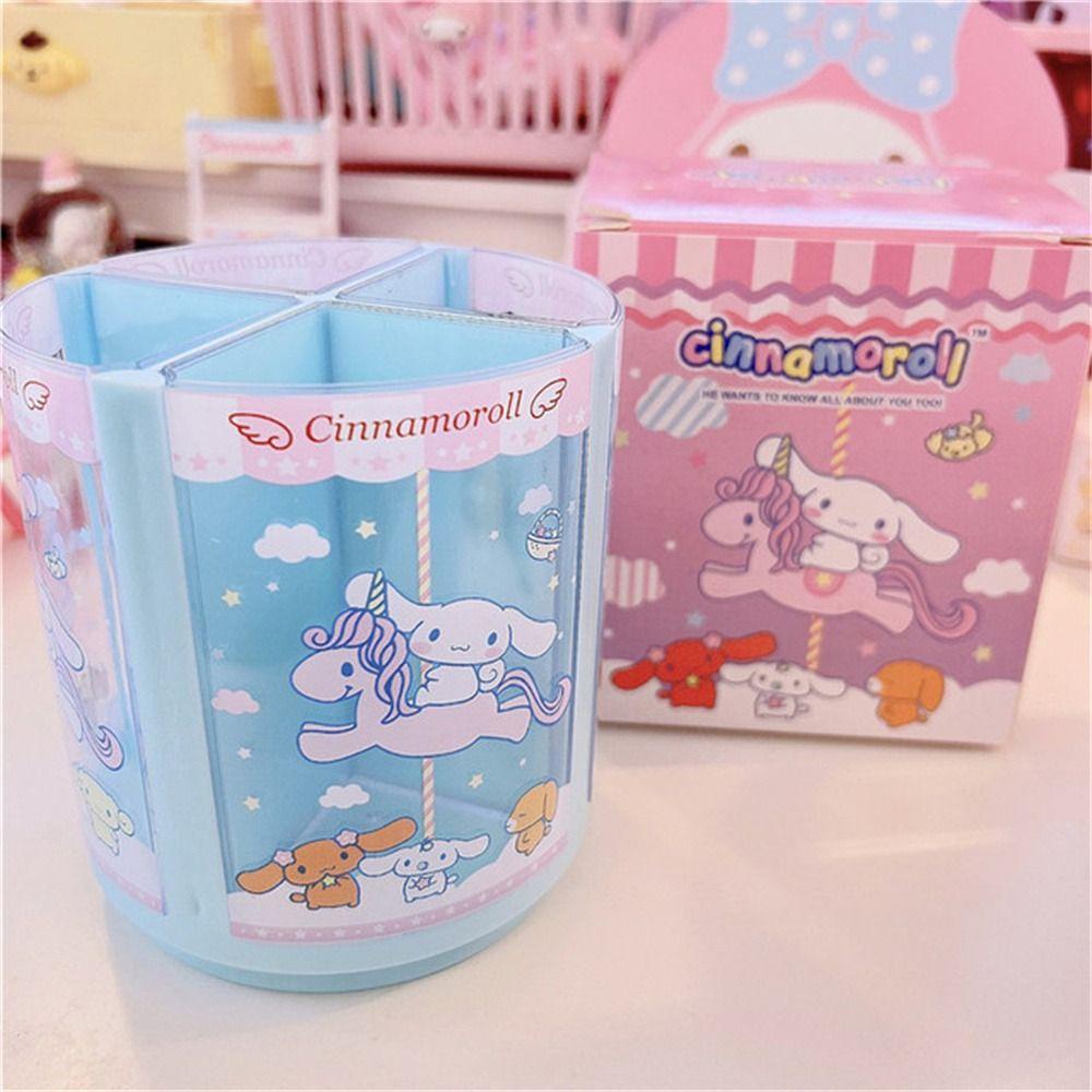 Mxbeauty Pen Holder Anime Gadis Hadiah Multi-Grid Desktop Stationery Berputar Cinnamoroll Pen Holder Box