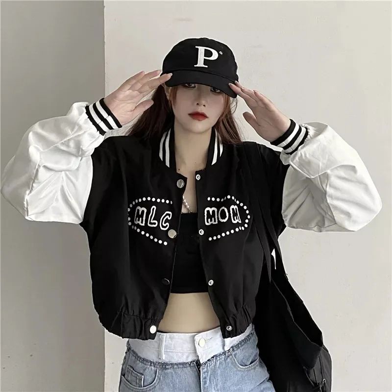 MLC MOM crop basball Sweater Kancing Oversize | Jacket Wanita Gaya Korean Cassual Fashion Terbaru