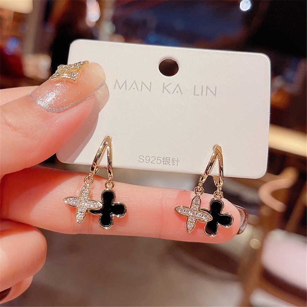 1 Pasang Anting Kristal Model Double layer Untuk Wanita