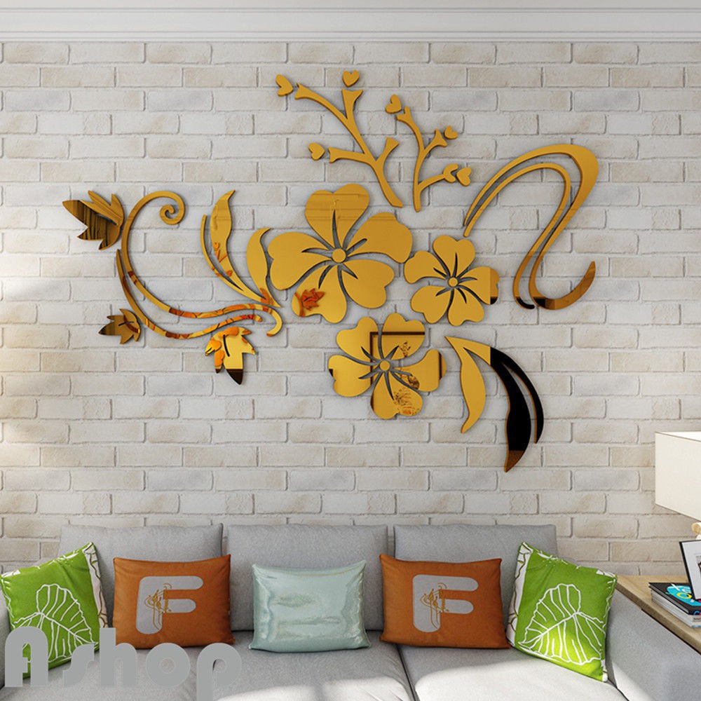 Hot Sale/Removable 3D Mirror Flower Art Stiker Dinding Acrylic Mural Decal Dekorasi Kamar Rumah