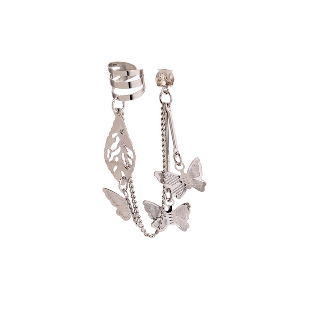 1pc Anting Klip Rantai Panjang Wanita Bentuk Kupu-Kupu Gaya Punk Hip Hop #261141322
