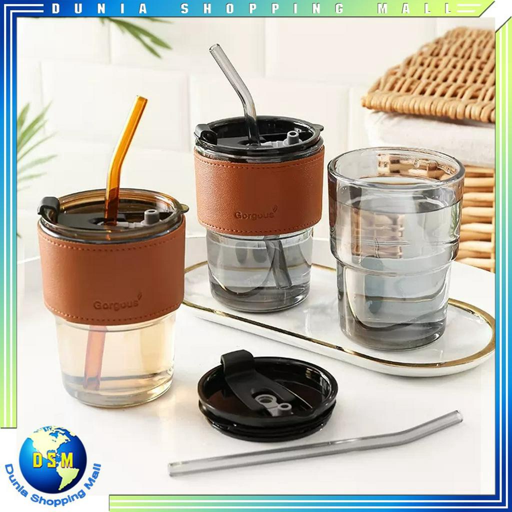 DSM Gelas Tumbler Aesthetic Gelas Minum Kaca Simple Elegan Water Bottle Cup for Coffee Dengan Penutup Simple Elegan Tumbler Gelas Kaca 2in1 Water Bottle  Murah