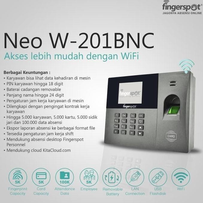 Mesin Absensi Sidik Jari Fingerspot Neo W-201BNC Wifi Baterai W 201 BNC