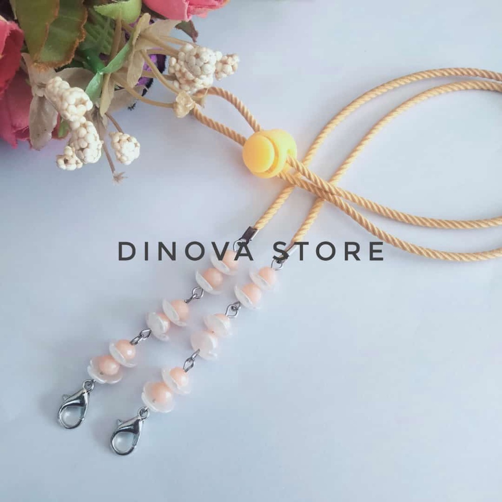 strap masker tali ulir kristal kelopak putih kecil/strap masker hijab/strap mask//dinova store/pgx/tali masker/strap masker hijab 2in1pengait hijab/sambungan masker/tali masker/strap makser