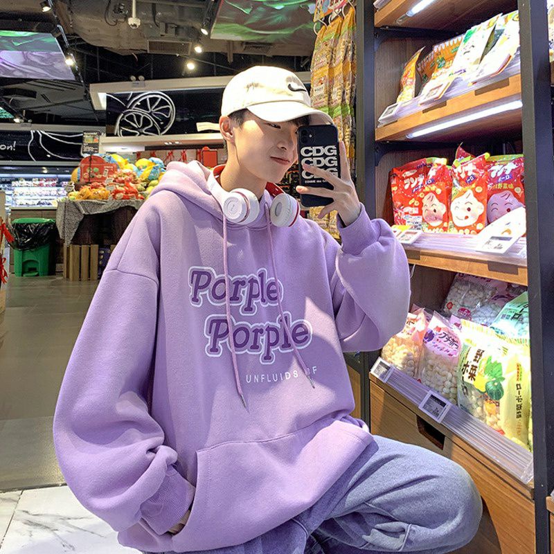 Hoodie Harajuku PORPLE PURPLE (S - 6XL) Jaket Lilac Lavender BIGSIZE OVERSIZE Korean Style Unisex Jumper Fleece