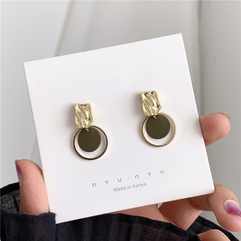 Anting Tusuk Gantung Bahan Sterling Silver 925 Desain Geometri Asimetris Gaya Koreaunik Untuk Wanita