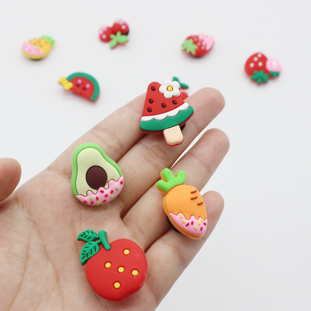 Jibbitz Aksesoris Buah Strawberry / Semangka / Cherry Bahan pvc Bisa Dilepas Untuk Sepatu / Sandal charms