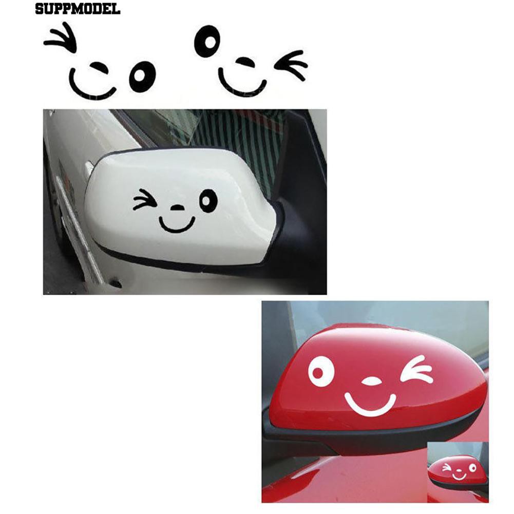 ⏲1 Pair Indah Wajah Tersenyum Mobil Kaca Spion Sticker Reflektif Decal Decor