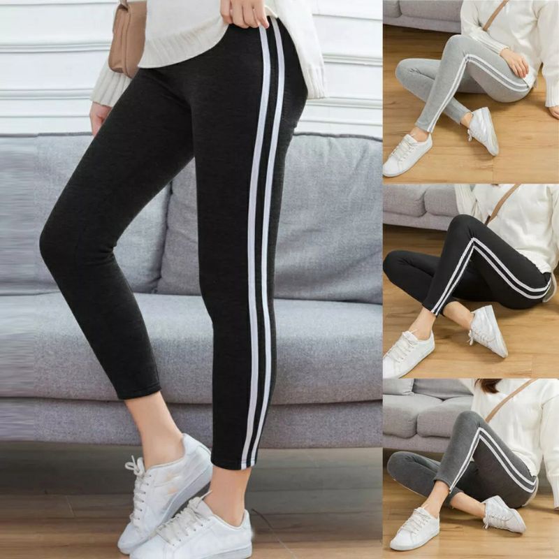 Legging List Strip 2 Legging Olahraga Bahan Spandex Celana Garis 2 Jumbo Standar