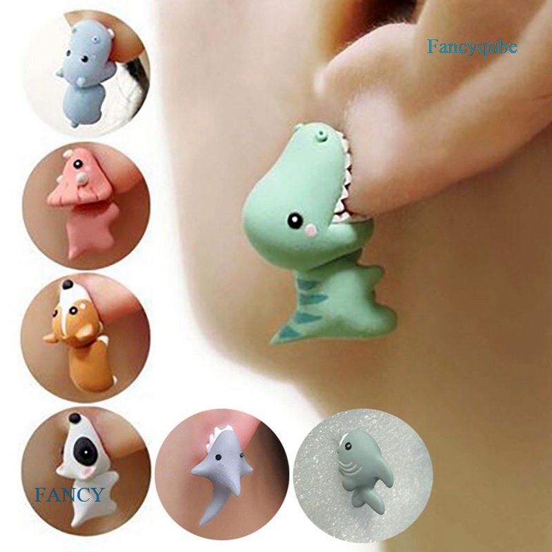 1 Pasang Anting Tusuk Handmade Desain Hewan Dinosaurus Lucu Bahan Polymer Clay Untuk Wanita