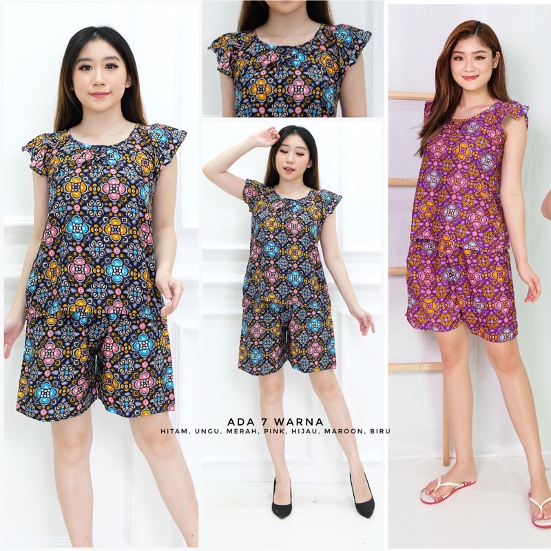Set Piyama Baju Tidur Wanita Batik Stelan Lengan Pendek Geber-6