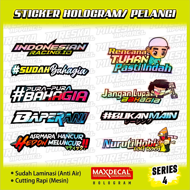 Terbaru!! Stiker Viral Hologram Terlaris Racing Series 4 / Sticker Kata Kata /Sticker Motor Bengkel 