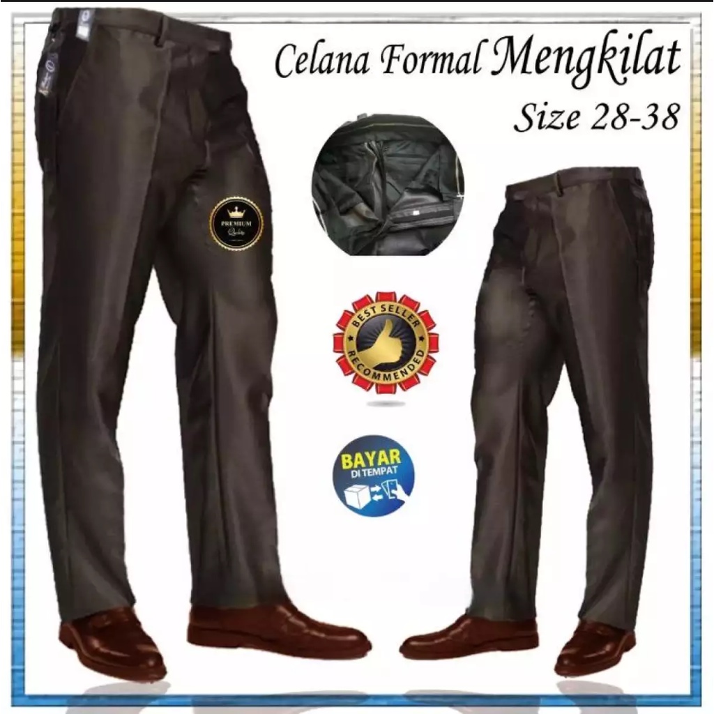 Celana Formal Pria Dasar Mengkilap METALIK Slimfit / Kantor Kerja Panjang