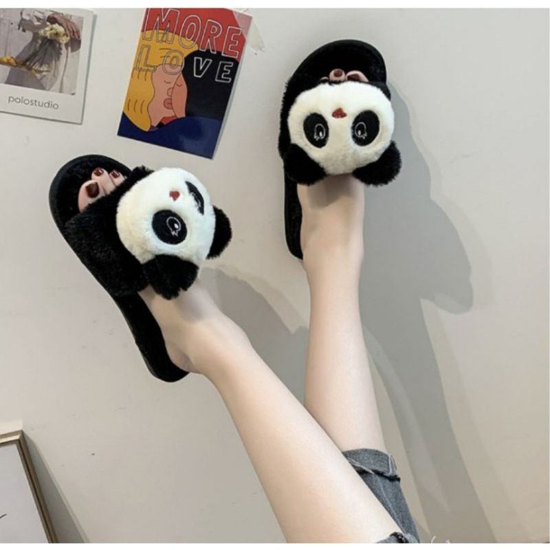 BIG SALE 4.4 Sandal Santai Boneka Panda/ Sandal Hotel Bulu Murah