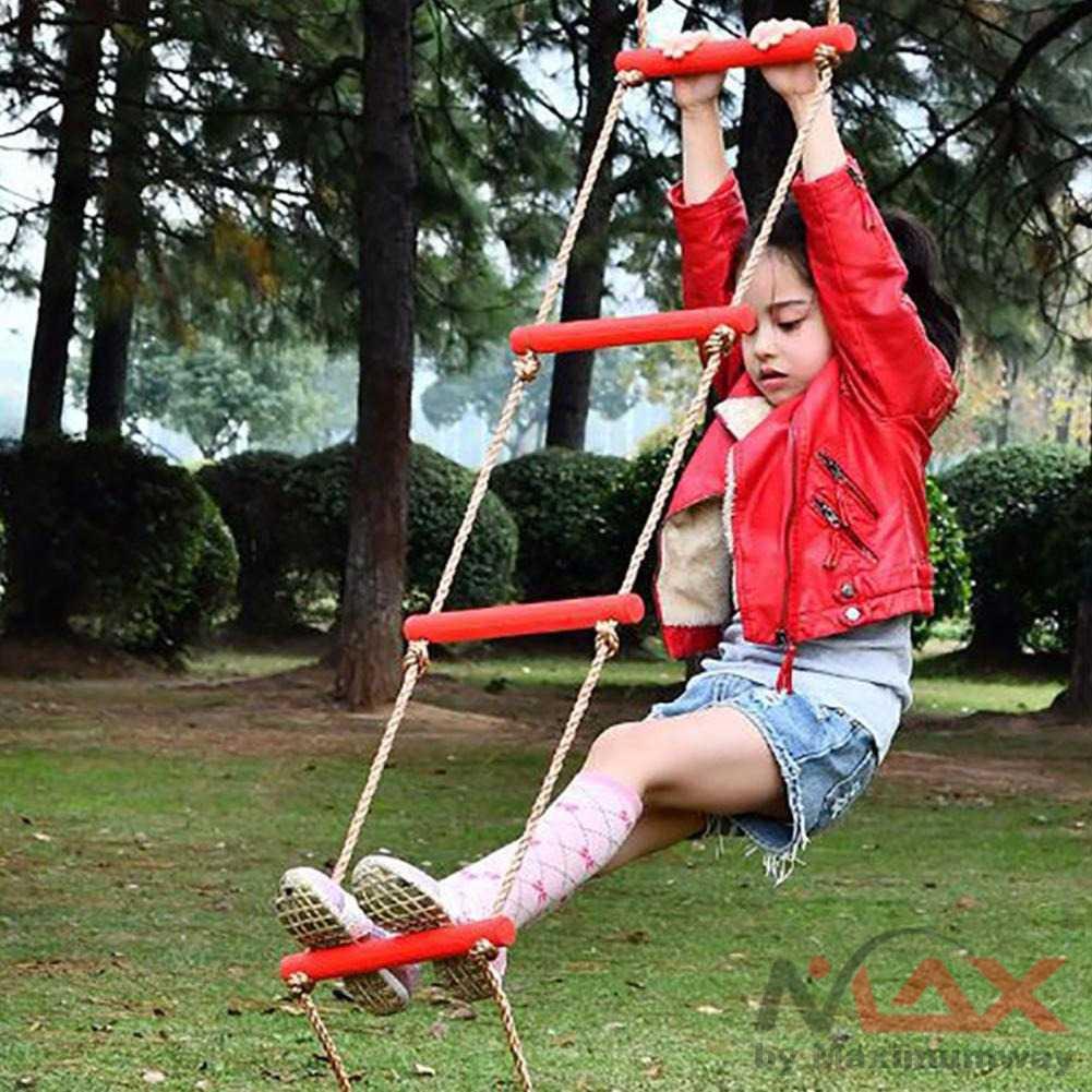 Mainan Anak TK tangga Outdoor olahraga ayunan tali Mainan Anak Tangga Gym &amp; Playmats COOLPLAY Mainan Panjat Tangga Anak Climbing Ladder Playground Children's Fitness Toy Wooden Rope Ladder 6 Rungs Climbing Game Toy Kids Outdoor Training Activity Safe