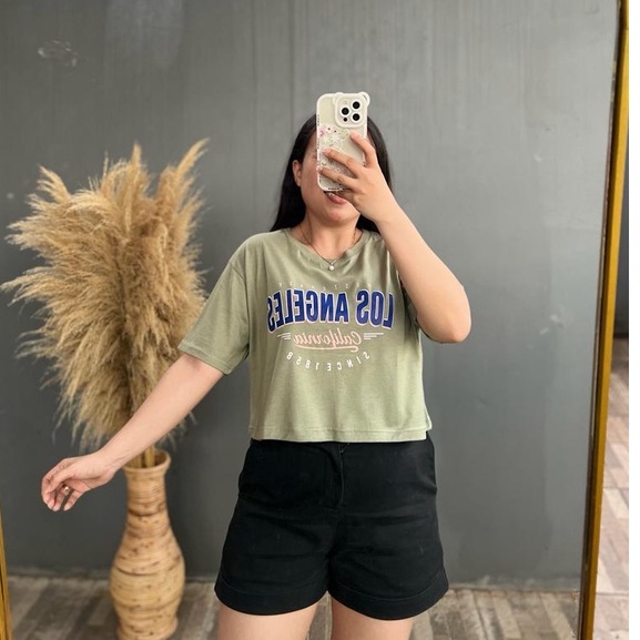 CROP MATCHA GREEN MOTIF ONECK COTTON OVERSIZE | BAJU KAOS TUMBLR CROP TEE TSHIRT KAOS KOREA FASHION WANITA