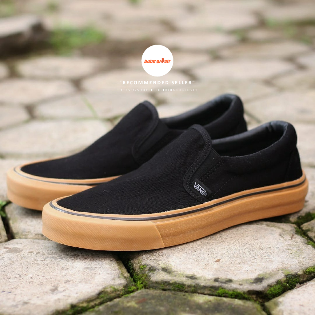 PROMO Sepatu Slip On Pria dan Wanita | Vans Slip On Black Sol Gum Premium, Import Quality, Tag Made in China, Harga Murah