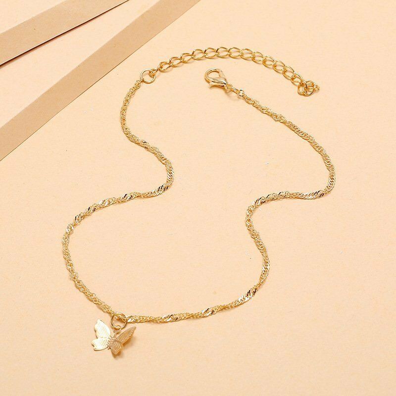BUTTERFLY Kalung Rantai Dengan Liontin Kupu-Kupu Warna Gold Dan Silver Gaya Korea Untuk Wanita