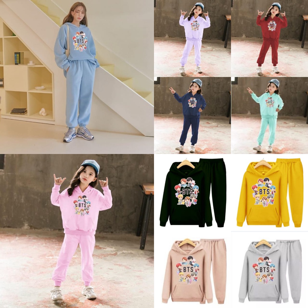 Setelan Anak Sweater Hoodie BT21 x BTS Anak Perempuan (umur 4 sampai 13 tahun) / Sweater Anak