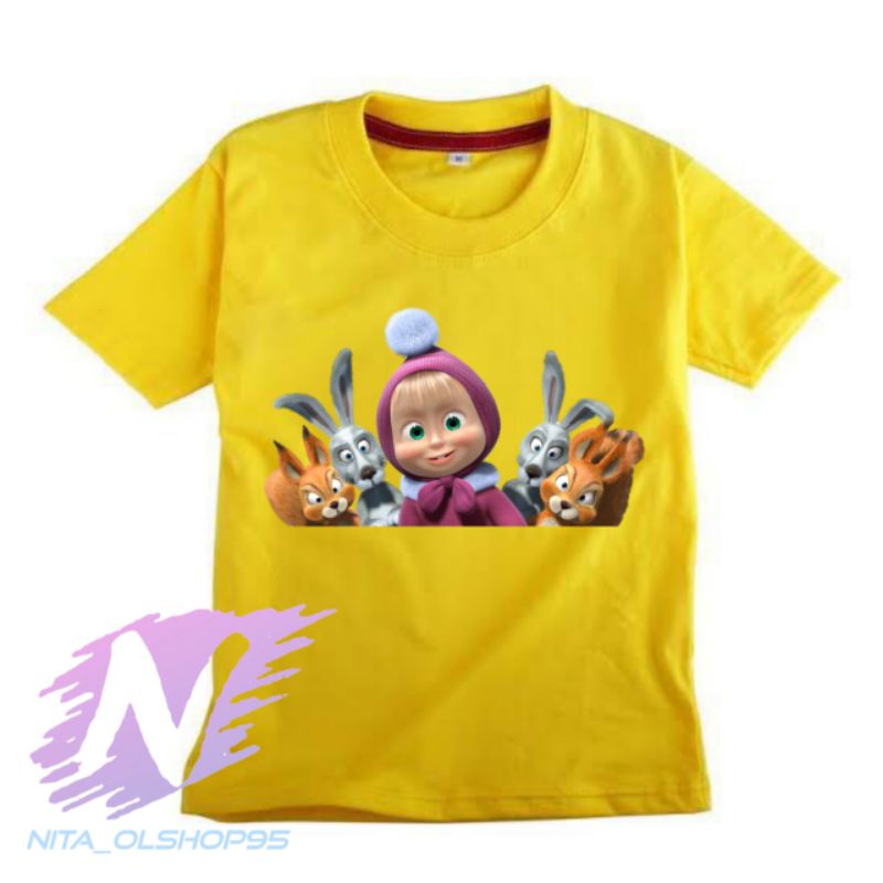 baju kaos anak Masha and the bear Marsha and friend