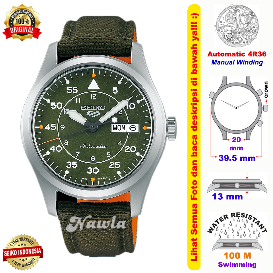 Seiko 5 Sports SRPH29K1 Street Green Flieger - Jam Tangan Pria SRPH29