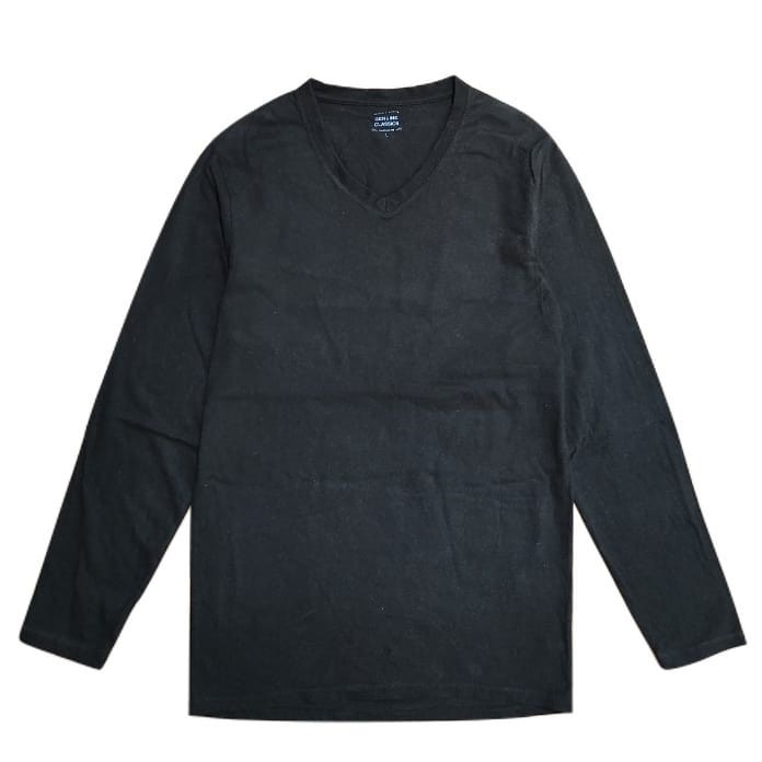 KAOS GENUINE CLASSIC HITAM POLOS BASIC TSHIRT LENGAN PANJANG PRIA WANITA DISTRO TOPVALU BRANDED TEE