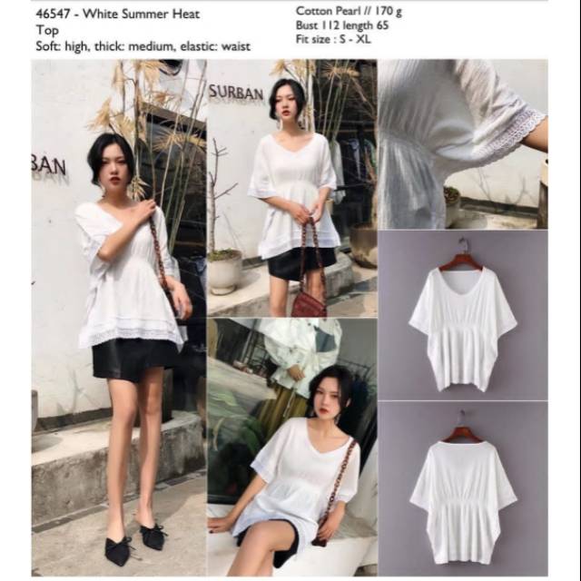 Atasan jumbo batwing putih polos summer