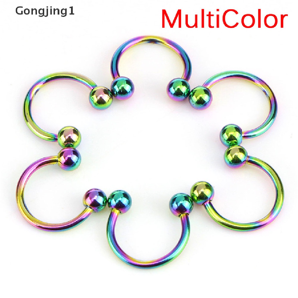 Gongjing1 10PCS / Set Anting Tindik Hidung / Bibir / Telinga Bentuk Tapal Kuda Bahan Stainless Steel