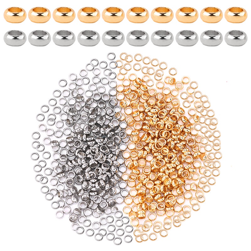 100 Pcs Asli Emas Stainless Steel Crimp End Beads Halus Bulat Stopper Spacer Beads DIY Membuat Perhiasan Aksesoris Perlengkapan