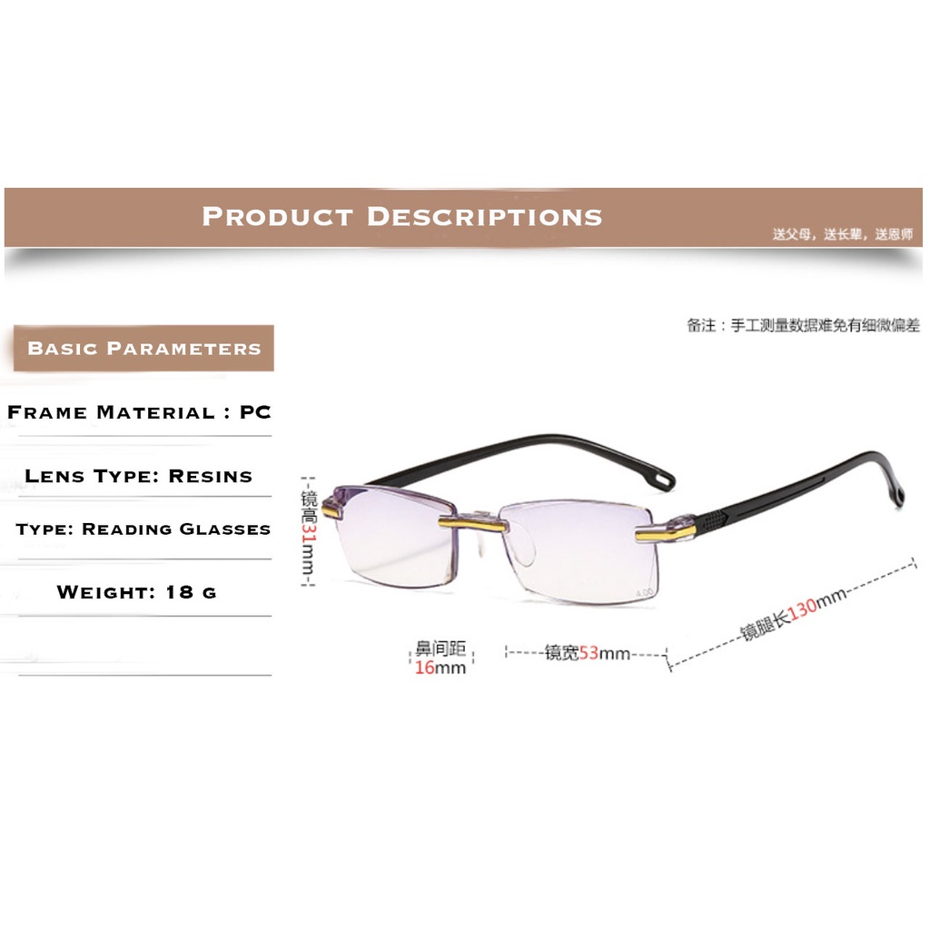 Kacamata Baca Lensa Plus Anti Radiasi +1.00 s/d + 4.00  Kacamata Pria Wanita Reading Glasses 807 G