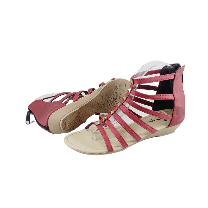 Emye GL07 Sandal Slop Gladiator Tali Wanita Pengikat Zipper Mewah Elegan Murah 2021-MAROON