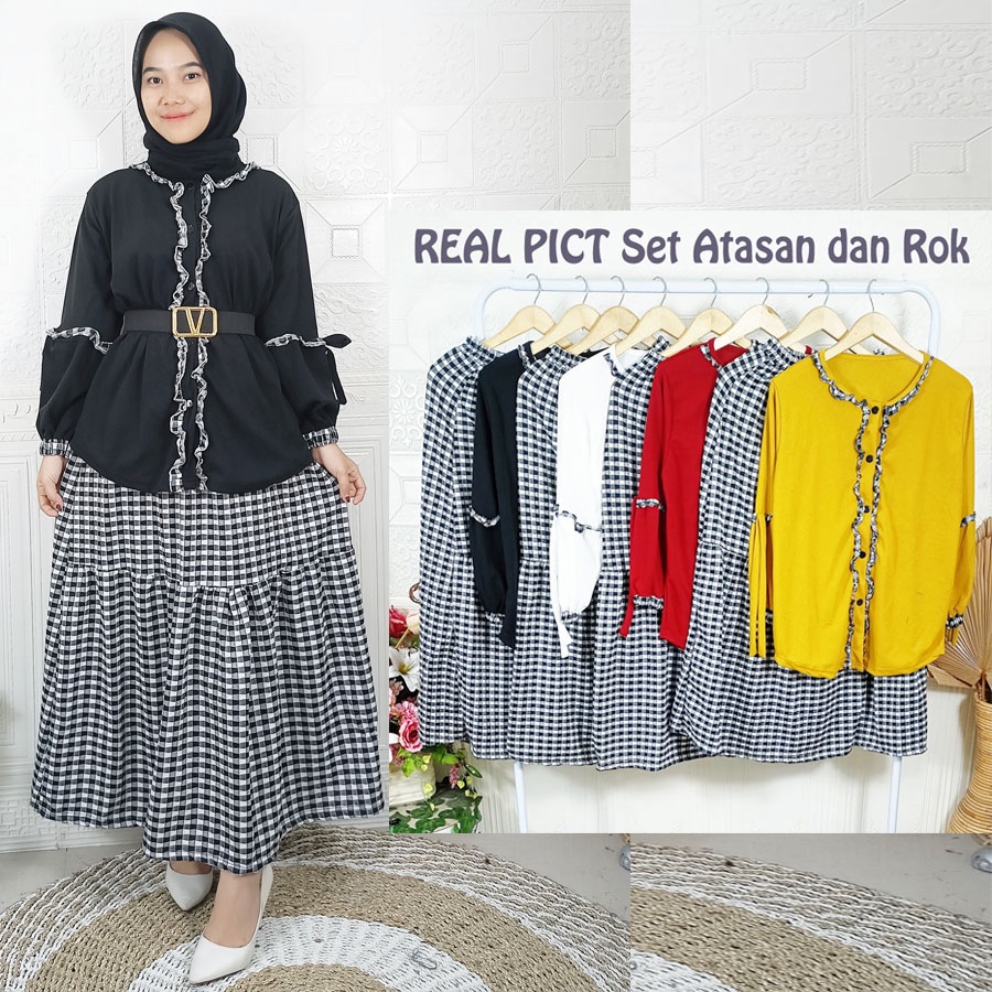 AYUMI SET ATASAN DAN ROK KOTAK DAPAT GESPER CARLINA FASHION