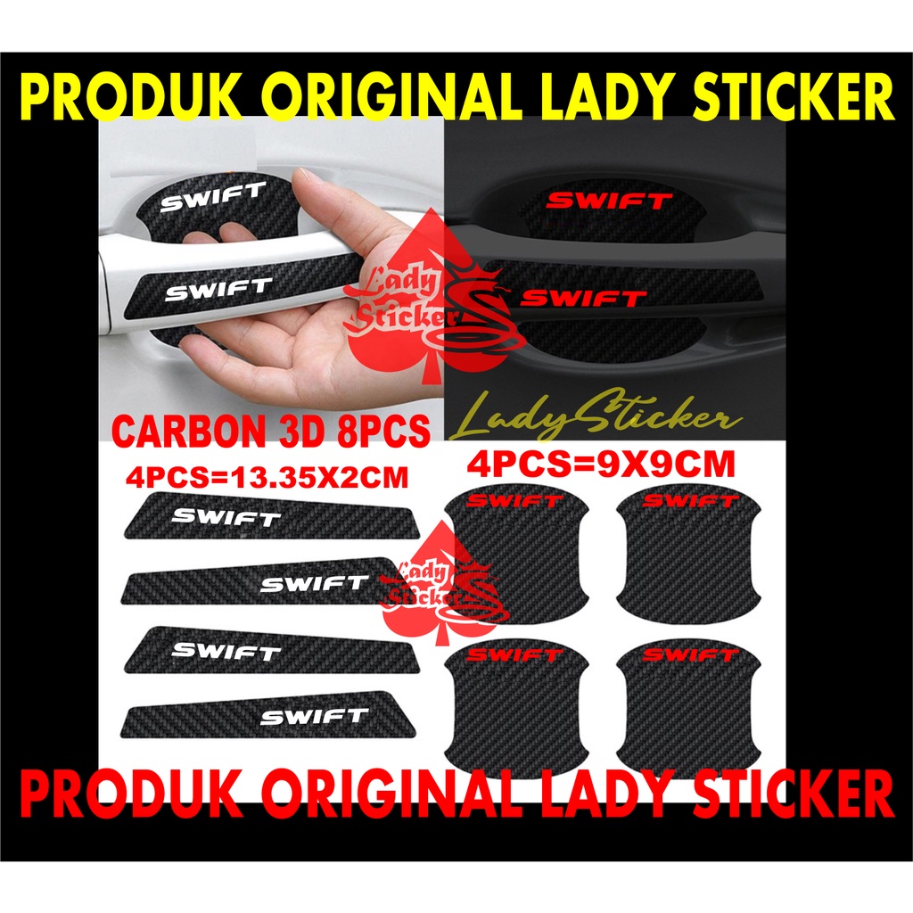 STICKER HANDLE MOBIL SWIFT STICKER KARBON 3D PELINDUNG GAGANG PINTU MOBIL SUZUKI SWIFT 8PCS
