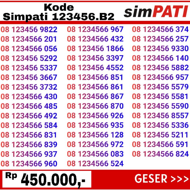 nomor cantik simpati 08123456 murah