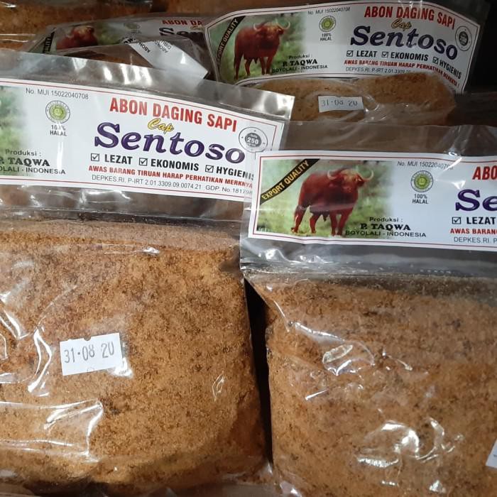 

Abon sapi cap Sentosa boyolali kemasan 1 kg.