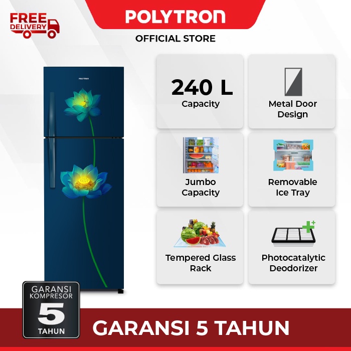 POLYTRON Kulkas 2 Pintu Beauty Steel 240 liter PRB 287LB