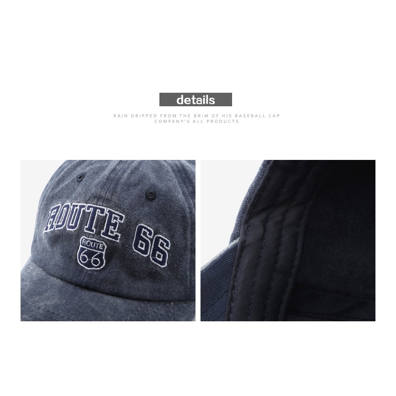 HATSAVENUE-225 Baseball Cap Model Wash Denim Luntur Bordir Route 66 Katun Keren