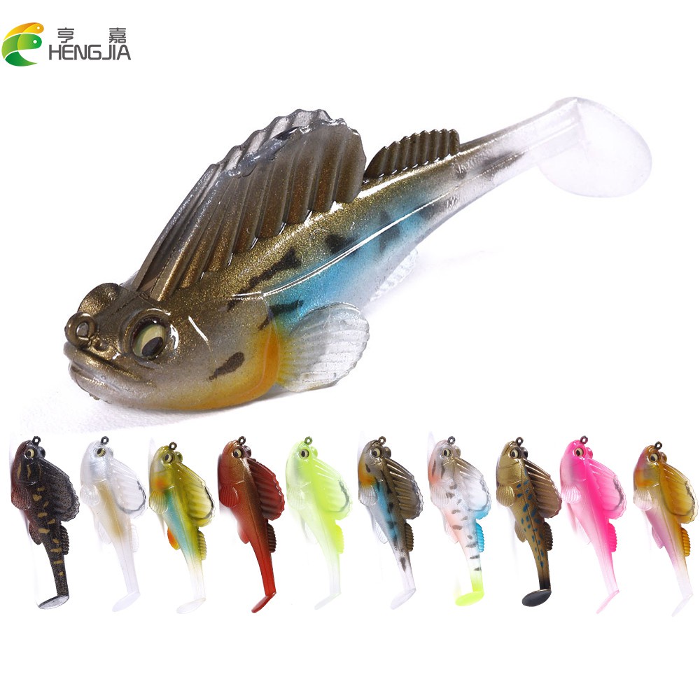 HENGJIA 10PCS Soft Lead Fishing Lure Single Hook Swimbaits 7CM 14G Lead Head Jig Bait T Tail Tackle