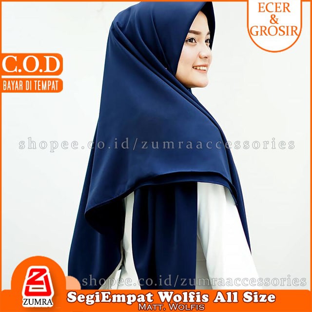 Hijab Segi Empat Wolfis 115 - 130 dan 150 cm / Jilbab Segiempat Wolfis / Segiempat Jumbo Promo Tangan Pertama