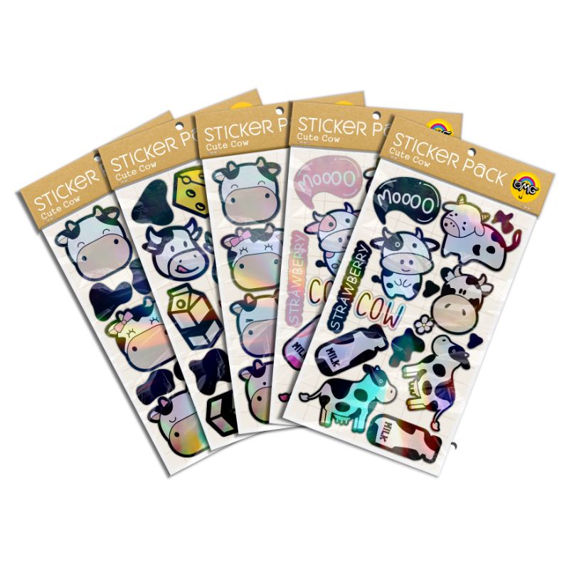 

Stiker Pack Hologram Corak Sapi Isi 8 - 14pcs Stiker Aksesoris Handphone Laptop Aesthetic