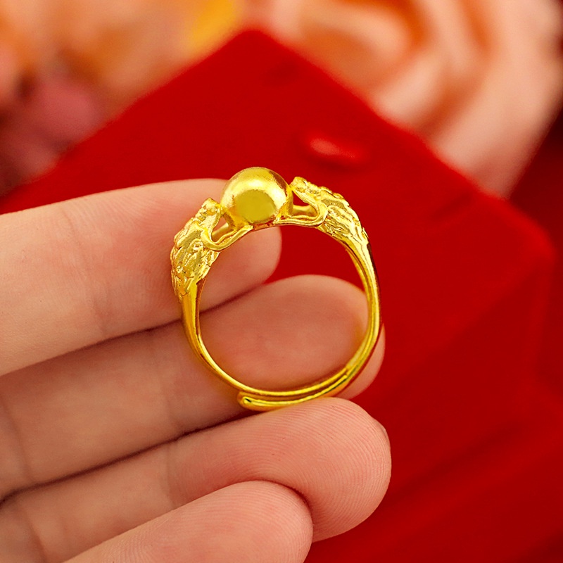 Cincin Model Terbuka Desain Naga Ganda Lapis Emas Asli Kadar 375 Gaya Korea Untuk Pria