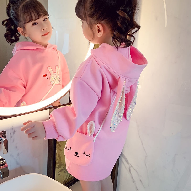 DR125-FREE TAS Dress Sweater Anak Perempuan Hoodie Rabbit Gliter