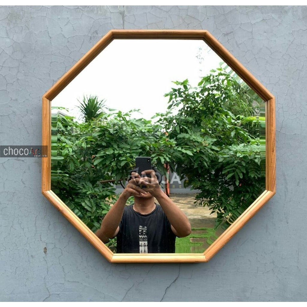 cermin wastafel / cermin bulat by chocoart jepara / cermin jati / pigura jati diameter 50cm