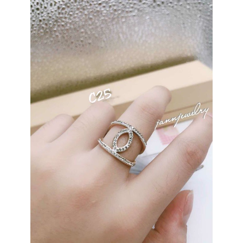 cincin titanium C25 doubel zircon anti karat tidak alergi uk-6789