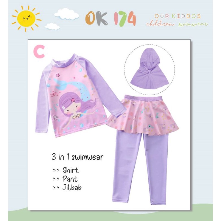 Ok174 BAJU RENANG ANAK PEREMPUAN/BAJU RENANG ANAK UNICORN/ BAJU RENANG ANAK MUSLIM /BAJU RENANG ROK 