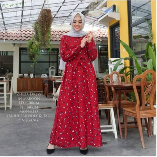 Gamis syari wanita muslimah baju atasan dres terbaru murah import-merah