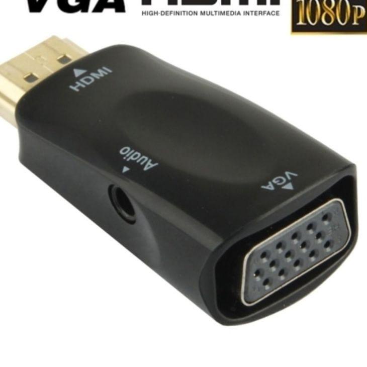 ♧ Converter HDMI to VGA with Port Audio full HD 1080p plug and play Male to Female Laptop ke Proyekt