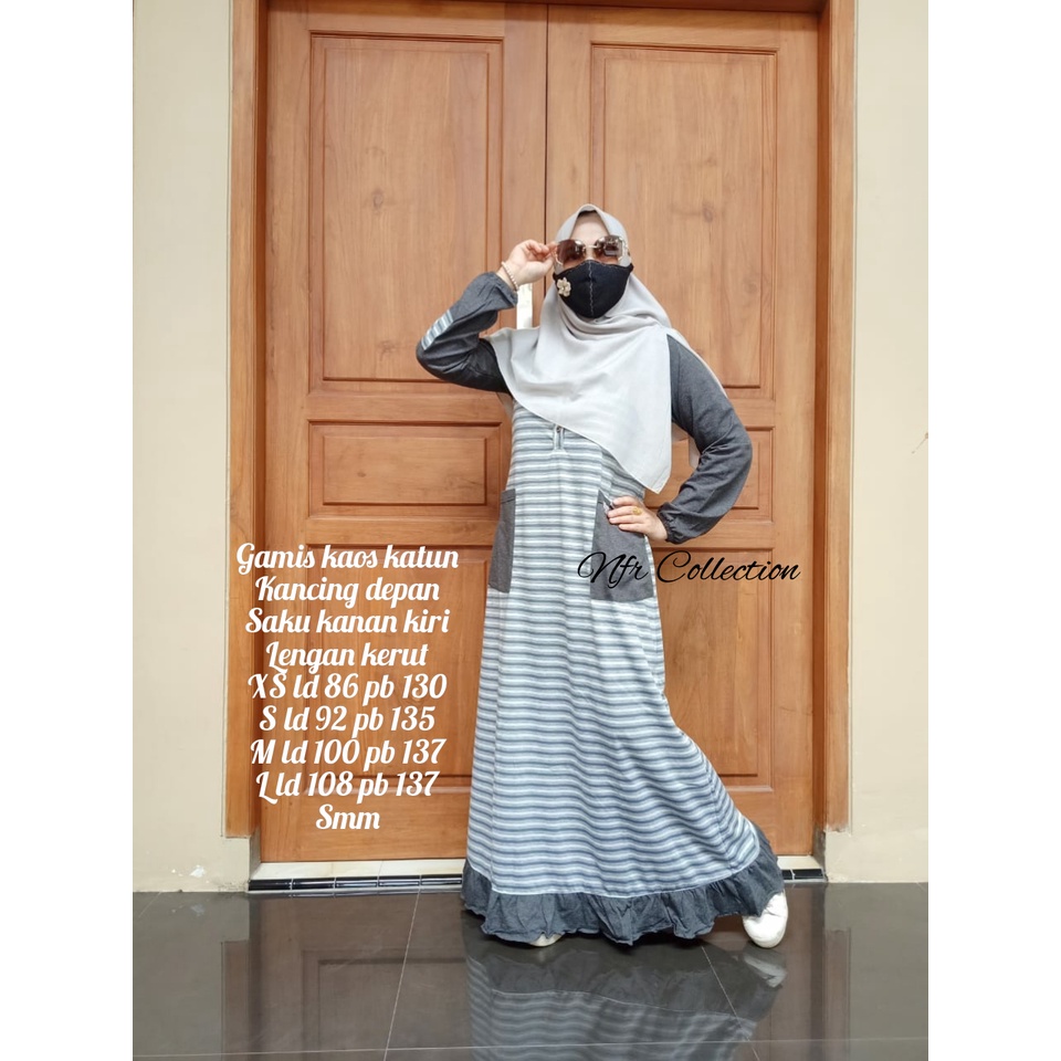 gamis kaos katun tanggung salur kombinasi polos busui remaja dan dewasa ld 86 ld 92 ld 100 ld 108